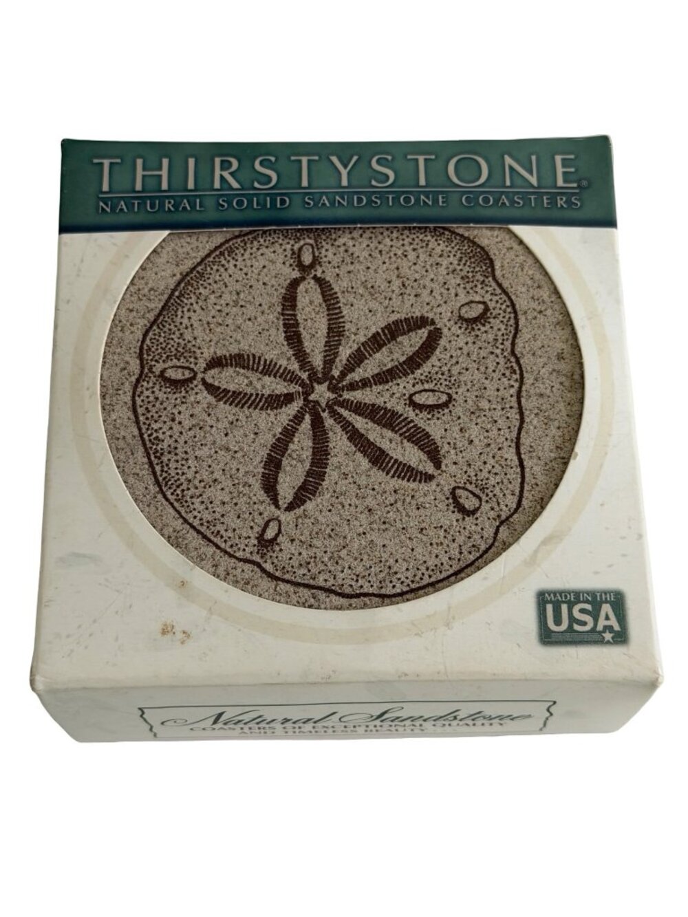 Vintage 2004 Thirstystone Sand Dollar Natural Sandstone Coasters Set of 4 Boxed